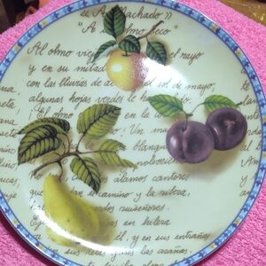Decorative Fruit Ceramic Plate with Script Motif